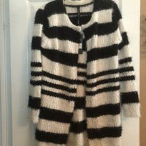 Renee C Striped Fuzzy Open Cardigan M